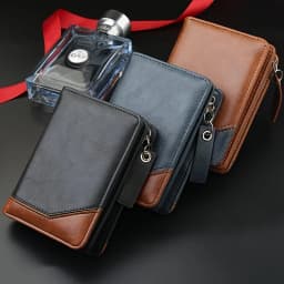 2024 New Men's PU Leather Short Wallet With Zipper Coin Pocket Vintage Big Capacity Male Short Money Purse Card Holder