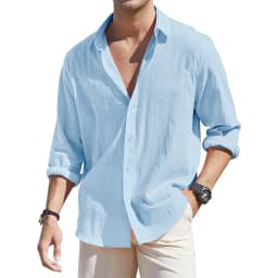 Men's Loose-Fit Long-Sleeve Cotton Linen Shirts for Men Business Casual Button Down Shirt Lightweight Breathable Vacation