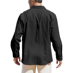 Men's Loose-Fit Long-Sleeve Cotton Linen Shirts for Men Business Casual Button Down Shirt Lightweight Breathable Vacation