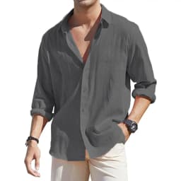 Men's Loose-Fit Long-Sleeve Cotton Linen Shirts for Men Business Casual Button Down Shirt Lightweight Breathable Vacation