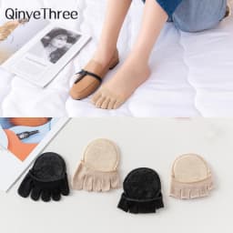 Women Sponge Half Palm Anti-Slip Lining Socks Soft Open Toe Heelless Liner Invisible Forefoot Cushion Cotton Foot Pad Dropship