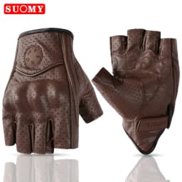 SUOMY Summer Motorcycle Fingerless Gloves Accessories Goatskin Leather Half Finger Gloves Man Women Motocross Gant Moto Guantes