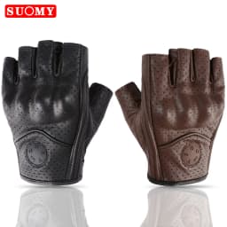 SUOMY Summer Motorcycle Fingerless Gloves Accessories Goatskin Leather Half Finger Gloves Man Women Motocross Gant Moto Guantes