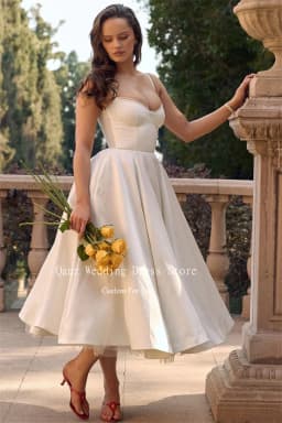 Qanz Fairy Blue Evening Dresses Spaghetti Straps A Line Tea Length Party Prom Gown Satin Backless Dresses 2024 Women Customized