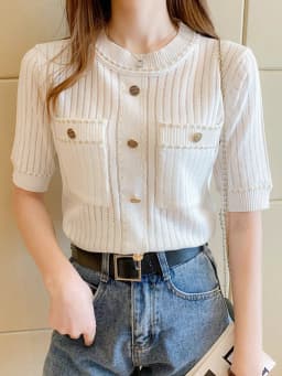 zjaiss White Tshirt Women Summer 2026 Short Sleeve Top Ladies Pockets Basic T Shirts Knitted Casual Clothes Tee Shirt Femme
