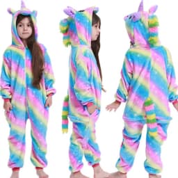 Kawaii Girls Pajamas Winter Purple Unicorn Onesie Hooded Plush Kigurumi Jumpsuit Blanket Sleeper Warm Overall Kids Nightwear Pjs