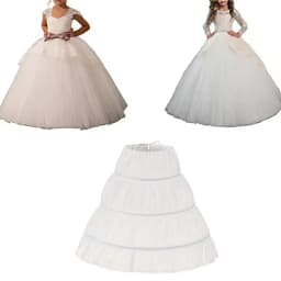 White Child Petticoat A-Line 3 Hoops One Layer Kids Crinoline Lace Trim Flower Girl Dress Underskirt Elastic Waist for Children