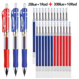 43 PCS Gel Pens & Refills Set Stationery Kawaii Writing Pen Black/Red/Blue Ink 0.5 mm Blue Ballpoint Pen Office School Supplies