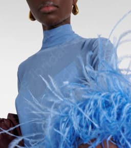 Latest Sky Blue Cocktail Party Dresses Mini Length Feather Dress Homecoming Dresses Long Sleeves Wedding Guest Gowns High Neck