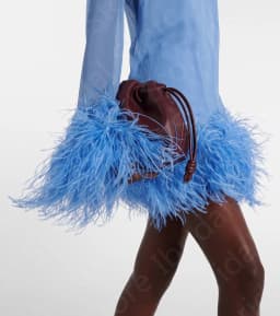Latest Sky Blue Cocktail Party Dresses Mini Length Feather Dress Homecoming Dresses Long Sleeves Wedding Guest Gowns High Neck