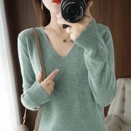 New Cashmere Women's V-neck Pullover Lace Neck Hollow Out Design Casual Knitted Long Sleeve Women's Sweater Autumn And Winter
