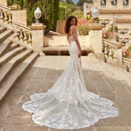 Exquisite Mermaid Ivory Wedding Dresses Lace Bridal Gowns V Neckline with Straps Back Out Bride Chapel Train Applique
