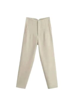 Women Chic Fashion With Seam Detail Office Wear Pants Vintage High Waist Zipper Fly Female Ankle Trousers Mujer