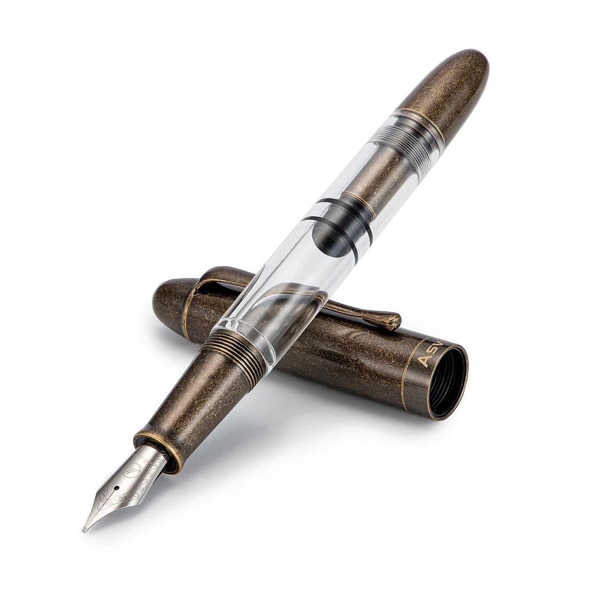 Asvine P30 Piston Brass Fountain Pen Torpedo Shape Metal and Acrylic EF/F/M/Stub Nib Vintage Retro Writing Office School Pen