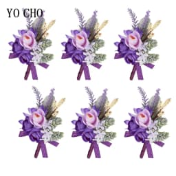 6PCS White Ivory Rose Boutonniere for Men Groom and Best Man Boutonnieres with Artificial Flower for Wedding Ceremony Anniversar