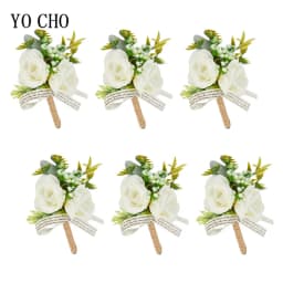 6PCS White Ivory Rose Boutonniere for Men Groom and Best Man Boutonnieres with Artificial Flower for Wedding Ceremony Anniversar