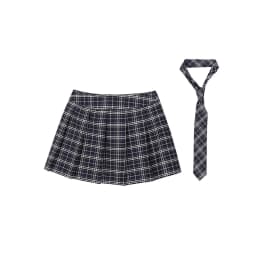 Women High Waist Plaid Pleated Mini Skirt with Necktie Japanese Schoolgirls Uniform Nightclub Outfit Carnival Cosplay Costume