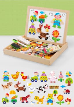 100+Pcs Wooden Multifunction Children Animal Puzzle Writing Magnetic Drawing Board Blackboard Learning Education Toys For Kids
