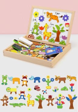100+Pcs Wooden Multifunction Children Animal Puzzle Writing Magnetic Drawing Board Blackboard Learning Education Toys For Kids