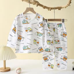 Soft Breathable Cotton Baby Children Pajamas Set Cute Cartoon Long Sleeve Home Sleepwear Set for 0-5 Years Old
