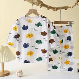Soft Breathable Cotton Baby Children Pajamas Set Cute Cartoon Long Sleeve Home Sleepwear Set for 0-5 Years Old