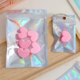 50 Pieces Cute Laser Self Sealing Little Small Plastic Bags for Jewelry Display Bags Pouch and Packaging Organizer Storage Bag