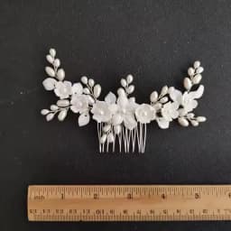 SLBRIDAL Handmade Crystal Rhinestone Pearls Ceramic Flower Bridal Hair Comb Wedding Hair Accessories Bridesmaids Women Jewelry