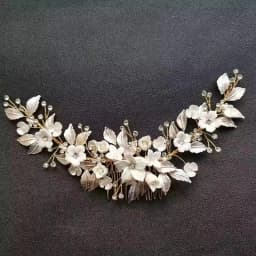SLBRIDAL Handmade Crystal Rhinestone Pearls Ceramic Flower Bridal Hair Comb Wedding Hair Accessories Bridesmaids Women Jewelry