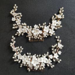 SLBRIDAL Handmade Crystal Rhinestone Pearls Ceramic Flower Bridal Hair Comb Wedding Hair Accessories Bridesmaids Women Jewelry