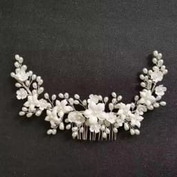 SLBRIDAL Handmade Crystal Rhinestone Pearls Ceramic Flower Bridal Hair Comb Wedding Hair Accessories Bridesmaids Women Jewelry