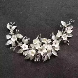 SLBRIDAL Handmade Crystal Rhinestone Pearls Ceramic Flower Bridal Hair Comb Wedding Hair Accessories Bridesmaids Women Jewelry