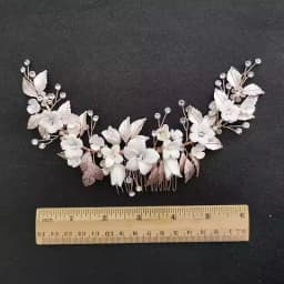 SLBRIDAL Handmade Crystal Rhinestone Pearls Ceramic Flower Bridal Hair Comb Wedding Hair Accessories Bridesmaids Women Jewelry