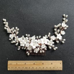 SLBRIDAL Handmade Crystal Rhinestone Pearls Ceramic Flower Bridal Hair Comb Wedding Hair Accessories Bridesmaids Women Jewelry