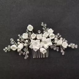 SLBRIDAL Handmade Crystal Rhinestone Pearls Ceramic Flower Bridal Hair Comb Wedding Hair Accessories Bridesmaids Women Jewelry