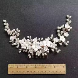SLBRIDAL Handmade Crystal Rhinestone Pearls Ceramic Flower Bridal Hair Comb Wedding Hair Accessories Bridesmaids Women Jewelry