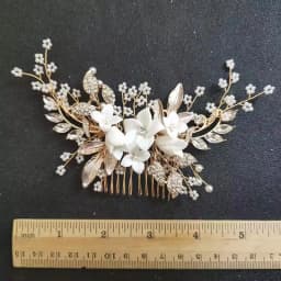 SLBRIDAL Handmade Crystal Rhinestone Pearls Ceramic Flower Bridal Hair Comb Wedding Hair Accessories Bridesmaids Women Jewelry
