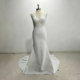 Satin Mermaid Wedding Dress Deep V Lace Open Back Chapel Train Bridal Gown Custom Plus Size Beach Wedding Vestido De Novia 2026