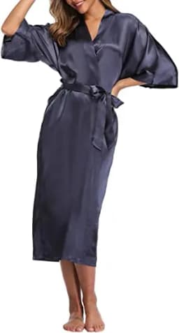 Plus Size S-XXXL Rayon Bathrobe Womens Kimono Satin Long Robe Sexy Lingerie Classic Nightgown Sleepwear with Belt
