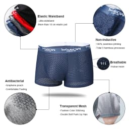 MiiOW 3Pcs Sexy Mesh Men Boxer Underwear Graphene Antibacterial Male Panties Ice Silk Underpants Breathable 4XL Boxershort 2022