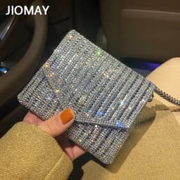 JIOMAY New Rhinestone Bag for Women Shiny Mini Silver Clutch Bag Girls Chain Crossbody Bag Wholesals Items For Small Business