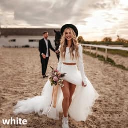 Country Two Pieces Wedding Dresses Mermaid Simple Tulle Long Sleeve O-Neck Bridal Gown Vintage Beach Bride Dresses Customized