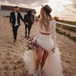 Country Two Pieces Wedding Dresses Mermaid Simple Tulle Long Sleeve O-Neck Bridal Gown Vintage Beach Bride Dresses Customized