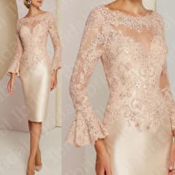 Classic Champagne Long Sleeve Mother of the Bride Dresses Lace Customized Wedding Guest Gowns Mother Dresses Knee Length