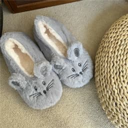 Home Fuzzy Slipper Women Winter Fur Warm Plush Non Slip Grip Indoor Fluffy Lazy Female Mouse Ears Floor Shoe Sneaker Living Room