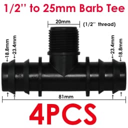 KESLA 4PCS 1/2" 3/4" Threaded 16 20 25MM PE Hose Barb Tee Connector Adapter Tubing Joints Garden Drip Irrigation Coupling Repair