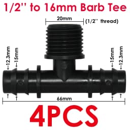 KESLA 4PCS 1/2" 3/4" Threaded 16 20 25MM PE Hose Barb Tee Connector Adapter Tubing Joints Garden Drip Irrigation Coupling Repair