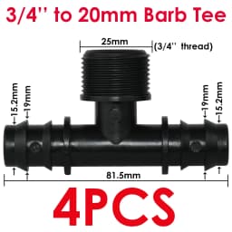 KESLA 4PCS 1/2" 3/4" Threaded 16 20 25MM PE Hose Barb Tee Connector Adapter Tubing Joints Garden Drip Irrigation Coupling Repair