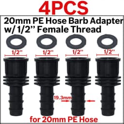 KESLA 4PCS 1/2" 3/4" Threaded 16 20 25MM PE Hose Barb Tee Connector Adapter Tubing Joints Garden Drip Irrigation Coupling Repair