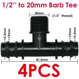 KESLA 4PCS 1/2" 3/4" Threaded 16 20 25MM PE Hose Barb Tee Connector Adapter Tubing Joints Garden Drip Irrigation Coupling Repair