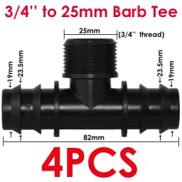 KESLA 4PCS 1/2" 3/4" Threaded 16 20 25MM PE Hose Barb Tee Connector Adapter Tubing Joints Garden Drip Irrigation Coupling Repair